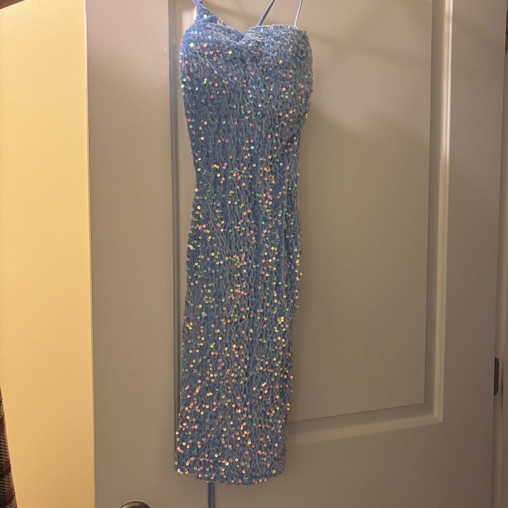 Worn once! Sequin blue soft dress!